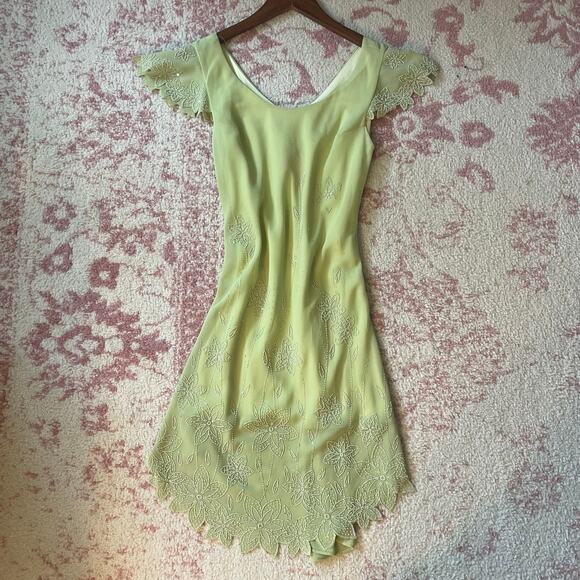 Amazing Vintage 90s Soft Green Tinker Bell Beaded Dress - Picture 5 of 7